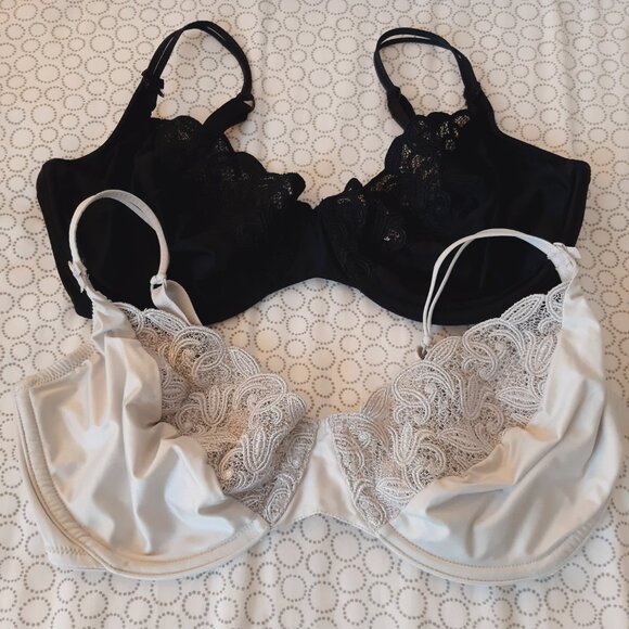 S/2! 34DD VTG Victoria's Secret Black & Silver-Grey Satin and Lace Bras … - Picture 10 of 10